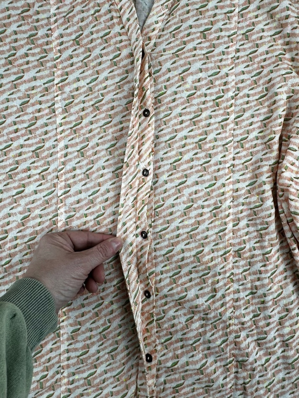 Maeve Anthropologie Cotton Puff Sleeve Button Down Tunic Orange Cream Green M - Picture 3 of 8